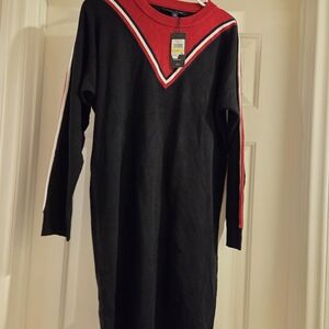 Tommy Hilfiger Black and Red Long Sleeve Dress